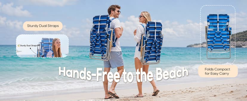 Oversized Beach Chair for Adults,5 Position Adjustable Tanning Chair with Sun Canopy,Folding Reclining Lounge Chir with Face Holes,Backpack Portable for Patio Pool Camping (Blue-White,Medium)