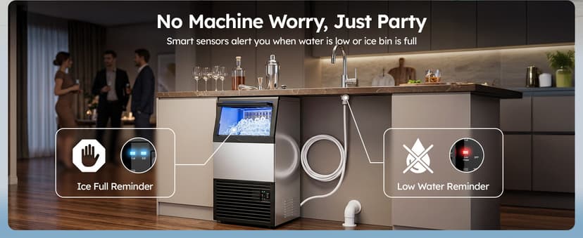 Mojgar Commercial Ice Maker Machine, 100lbs/24H with 33lbs Ice Storage Under Counter Ice Machine, Stainless Steel Built-in Freestanding Ice Maker Self-Cleaning for Home Bar