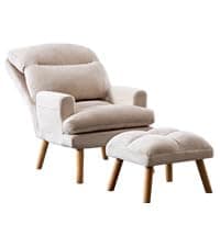 IOMOR Mid Century Modern Accent Chair with Solid Wood Frame Linen Fabric, Upholstered Living Room Chairs with Lumbar Cushion Padded Arms, Reading Armchair for Bedroom (1, Warm Beige)