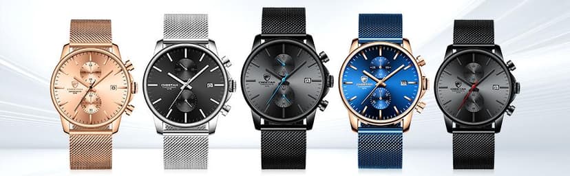 GOLDEN HOUR Mens Watch Fashion Sleek Minimalist Quartz Analog Mesh Stainless Steel Waterproof Chronograph Watches for Men with Auto Date