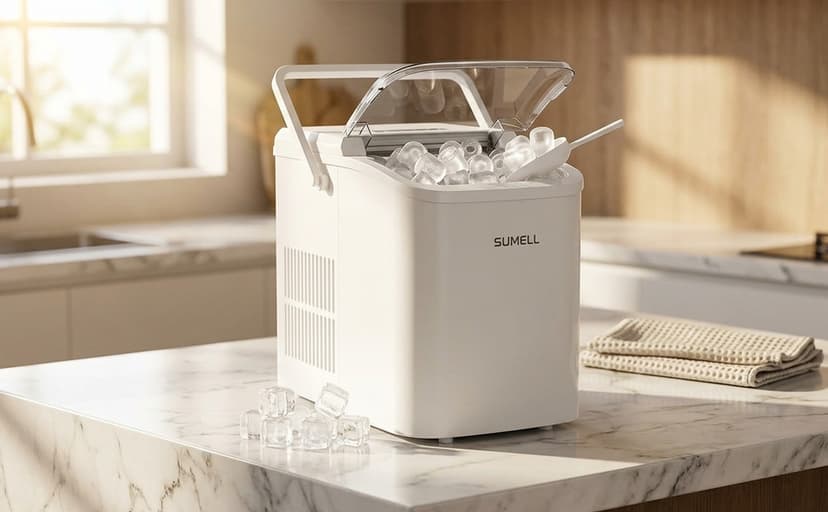 SUMELL Countertop Ice Maker with Handle, 26lbs/24H Portable Ice Machine, Bullet Ice Maker for Home, Kitchen, Camping & Bar