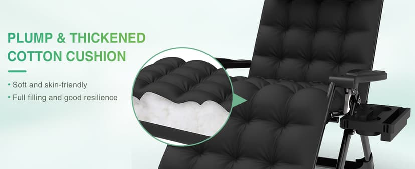 Suteck Oversized Zero Gravity Chair,29In XL Lounge Chair w/Removable Cushion&Headrest, Reclining Camping Chair w/Upgraded Lock and Footrest, Reclining Patio Chairs Recliner for Indoor Outdoor