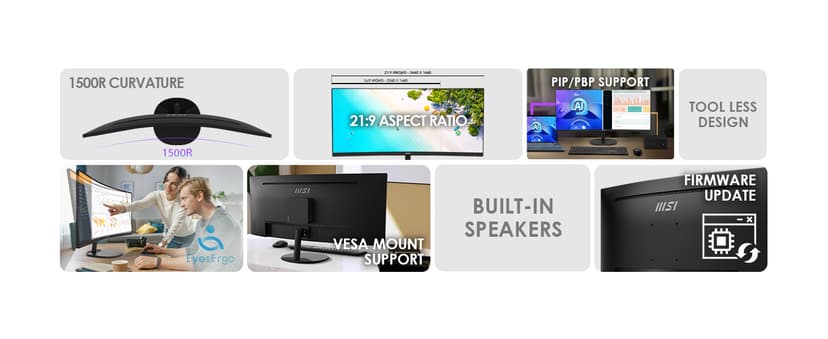 msi PRO MP341CQ E12 34-inch VA 3440 x 1440(UWQHD) Computer Monitor, 120Hz, Adaptive-Sync, HDMI, DisplayPort, VESA Mountable, Speaker, 1ms, Black