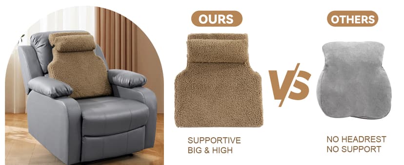 HOMBYS Sherpa Fleece Lumbar Support Pillow with Headrest for Recliner,Memory Foam Recliner Chair Cushion for Back Pain,Big High Back Support for Recliner with Chair Headrest for Elderly (Grey)
