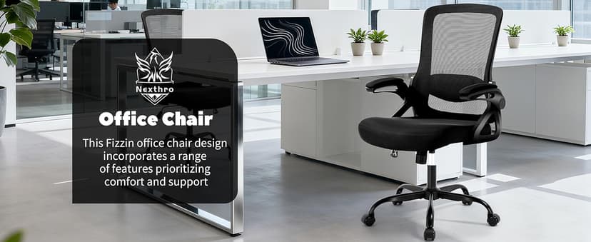 Ergonomic Office Chair, Desk Chair with Adjustable Lumbar Support, Breathable Mesh Comfy Computer Chairs with Flip-up Armrests Executive Task Chair for Adults Home Office(Black)