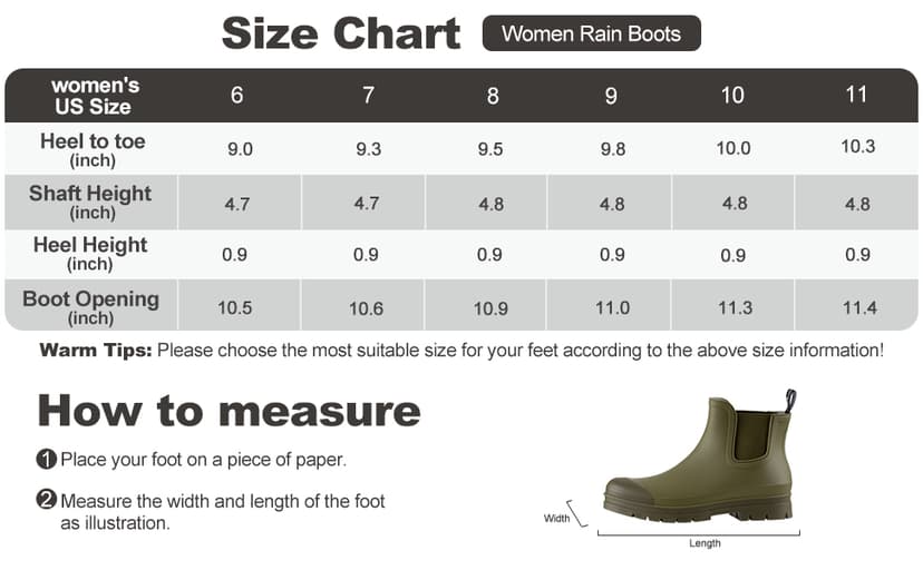 planone Women’s Waterproof Short Rain Boots Durable Comfort-Focused Chelsea Ankle Rubber Boots Non Slip Everyday Outdoor Garden Shoes with Removable Comfort Insole