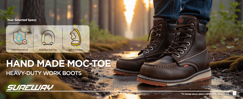 SUREWAY Mens Heavy Duty Soft/Composite/Steel Toe Work Boots for Men-Comfortable,GoodyearWelt,Full Grain Leather,6 in Wedge Moc Toe Construction Boots/Shoes