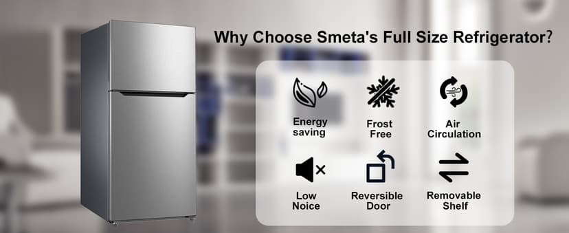 SMETA 30'' Top Mount Refrigerator with Freezer, 16.2 Cu. Ft. Stainless Steel 2-Door Counter Depth Fridge, Energy Saving, Ice Maker Ready, Reversible Door, Frost Free, Ideal for Garage & Office