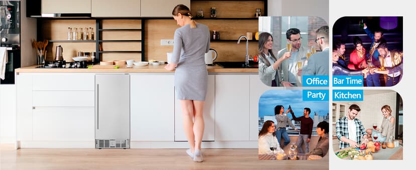 Feelfunn 15 Inch Undercounter Beverage Refrigerator - 126 Cans Beverage Fridge with Stainless Steel Door for Beer Wine Soda - Built-in or Freestanding Wine Cooler for Home Kitchen Bar