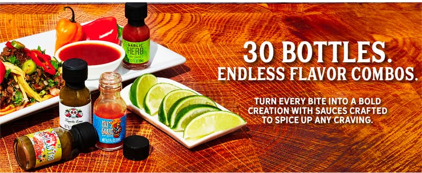 Thoughtfully Gourmet, Master Hot Sauce Collection Sampler Set, Flavors Include Garlic Herb, and More, Hot Sauce Gift, Set of 30