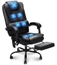 HOFFREE Massage Office Chair with Foot Rest 7 Points Vibration Ergonomic Executive Desk Chair Leather Computer Office Chair Black