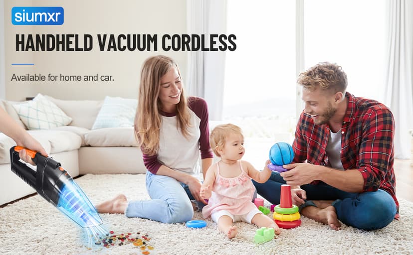siumxr Handheld Vacuum Cordless,Powerful Suction 30Mins Long Runtime, Dust Busters Cordless Rechargeable with Two Washable Filters,Wet and Dry Hand Held Vacuum Cordless for Home, Car or Office