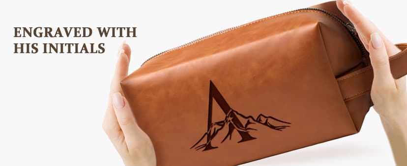 Unique Mens Toiletry Travel Bag Monogrammed Initial PU Leather Waterproof Shaving Bag for Toiletries Accessories Personalized Retirement Anniversary Thank You Gifts for Men Husband Him (R)