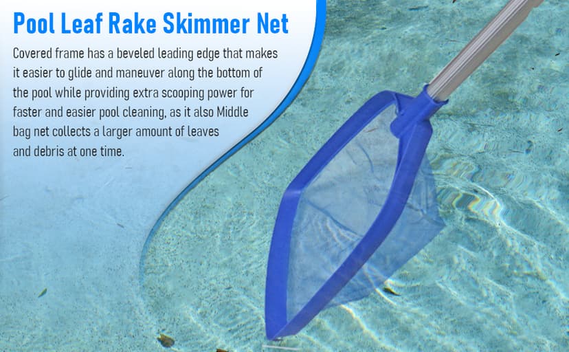 Poolvio Swimming Pool Leaf Skimmer Net, with 5 Sections Telescopic Aluminum Pole & Nylon Medium Fine Mesh Pool Net, Pool Cleaning Tool for Removing Leaves & Debris