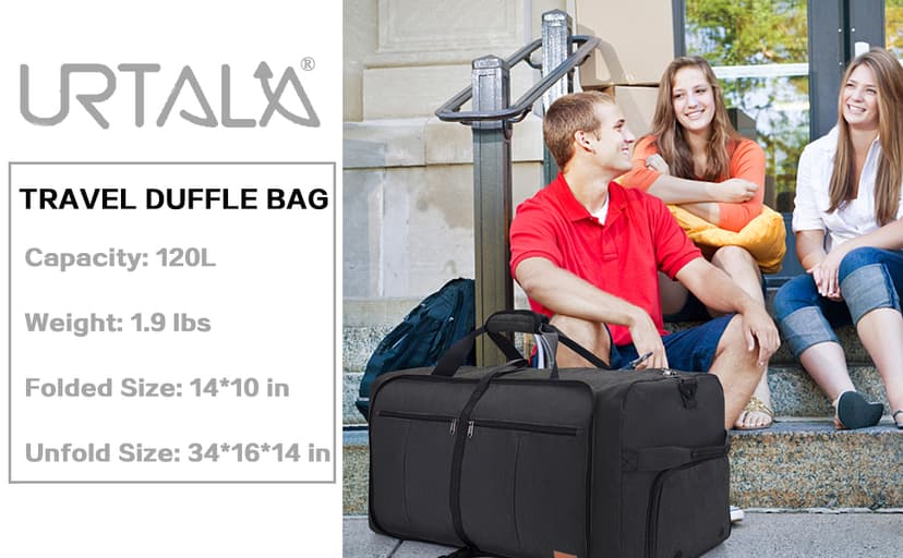 Urtala 120L Foldable Collapsible Waterproof Travel Duffel Bag for Men and Women with Shoe Compartment