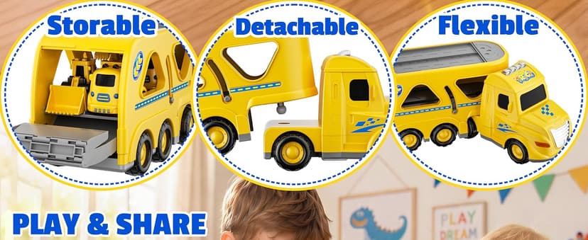 Transport Carrier Vehicle Toddler Toy with Light & Music, Excavator Dump Truck Bus Kids Gift for Boys and Girls (Yellow) Funwee 7-in-1 Construction Truck Toy w/ 6 Pull Back Cars & Track, Ages 1-5+ B0H9RSRFL7