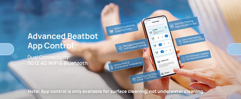 Beatbot AquaSense 2 Pro Cordless Robotic Pool Cleaner, Unmatched 5-in-1 Cleaning, Surface Parking, Skimmer with APP Control, Water Clarification, for Pools up to 3,875 Sq.ft – Obsidian