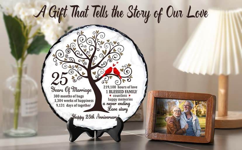 25th Wedding Anniversary Slate Sign – Silver Anniversary Wedding Gifts for Parents, Grandparents or Couple – Elegant 5.9 Inches Plaque – 25 Years of Marriage Celebration Decoration