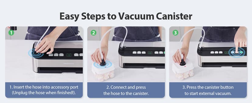 PressFree TRUE-Auto Vacuum Sealer Machine, Beelicious 85KPA Fully Automatic 8-IN-1 Food Sealer with Bags Storage, Build-in Cutter, Moist Mode and Air Suction Hose |Sous Vide | Digital Countdown