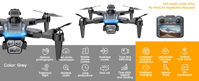 4K Drone with Camera for Adults, FPV Foldable Quadcopter with 4.3" Screen Remote Controller, Brushless Motor,Obstacle Avoidance,Under 249g,One-Key Takeoff & Auto Follow,2Batteries,Portable HD Drone