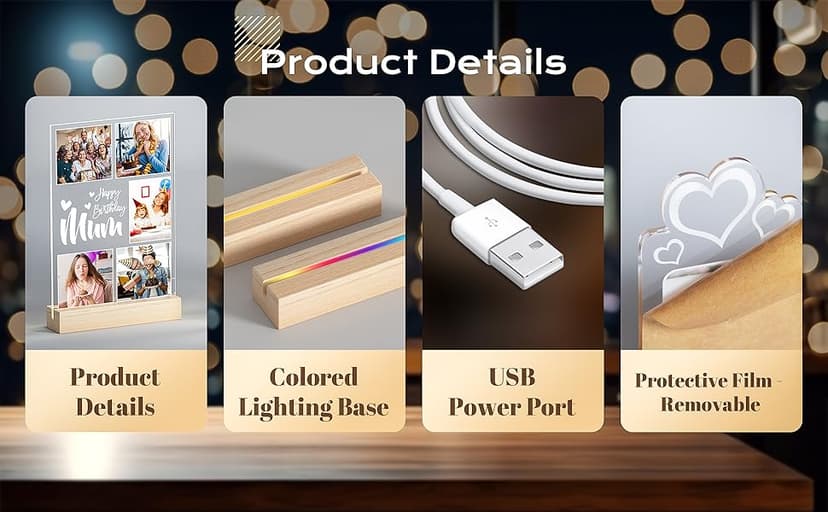 Personalized Gifts for Dad from Daughter Son, Custom Picture Frames with Photos, Customized Photo Frame with Night Light, Personalized Dad Gifts for Birthday Fathers Day Christmas