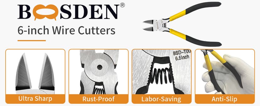 Spring Loaded Flush Cutter Dike for Crafting, Artificial Flower Jewelry Making, Flush Cut Plier Floral Wire Cutter Dyke Snip BOOSDEN Wire Cutter 6.5 inch Cutting Pliers Diagonal Cutter Metal Snipper B08ZCHYGN7