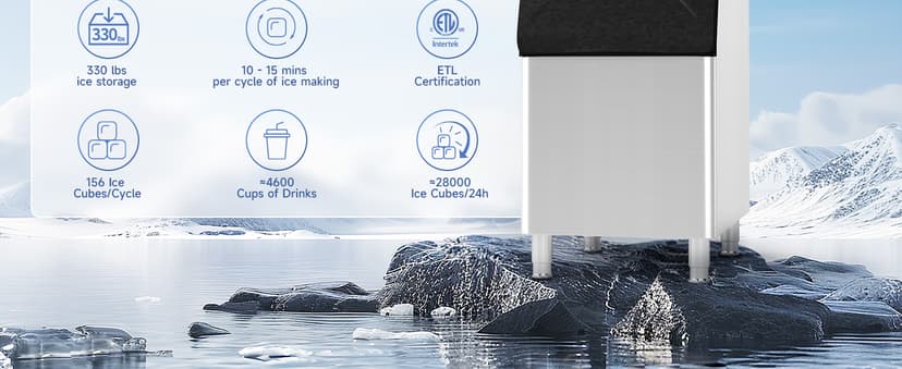 Real Relax Commercial Ice Maker 440 lbs/24H with 330 lb Storage Bin, ETL Approved Commercial Ice Machine with Automatic Self-Cleaning, LCD Display – for Restaurant, Bar, Hotel, Café