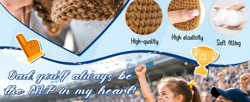 Dad Gifts from Daughter Son Wife, Positive Handmade Crochet Dad Birthday Gift, Funny Cute Small Gifts for Dads, I Love You Girl Papa Gift Idea, Unique Doll for Step-Dads Football