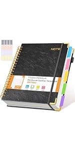 Hardcover Spiral Notebook journal with Removable Dividers Tabs, 300 Pages Leather 5 Subject Notebook College Ruled, 8"x10" Large B5 Notebooks for Work School Note taking, Lined Journal for Women,Pink B0D44Y2NSF