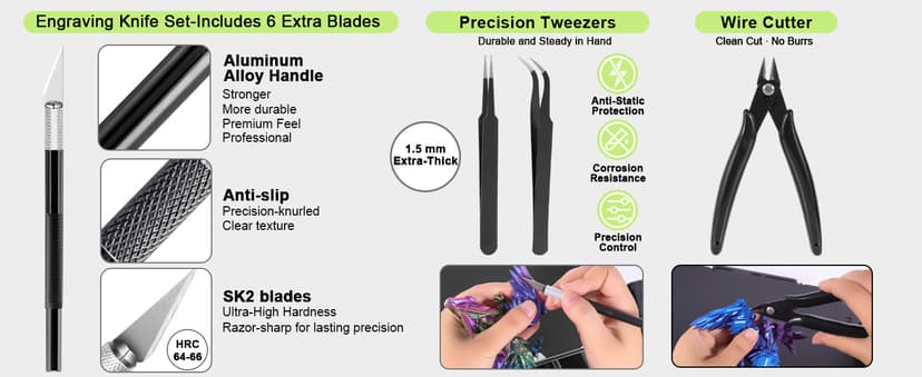 3D Printer Tools Kit, 34pcs 3D Printer Accessories for All FDM/SLA Printers Includes Nozzle Cleaning, Removal Scrapers, Finishing Tools, 5 Types of Files,Brushes, Wire Cutter, Engraving Knife