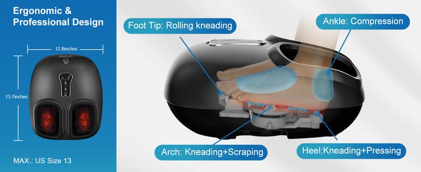 COMFIER Shiatsu Foot Massager with Heat,Vibration,Rolling Compression,FSA Eligible Feet Massager Machine for Plantar Fasciitis,Neuropathy Pain, Fits Size up to 13“,Christmas Gifts for Women,Men,HSA