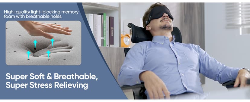 MZOO Luxury Sleep Eye Mask for Side Sleeper Men Women, Zero Eye Pressure 3D Sleeping Mask, Light Blocking Patented Design Night Blindfold, Soft Eye Shade Cover for Travel, Black