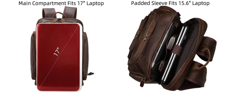Masa Kawa Leather Backpack for Men with 16" Laptop & Camera Lens Sleeve, Multi Pockets Weekend Trip Business Travel Overnight Camping Bag, Vintage Brown