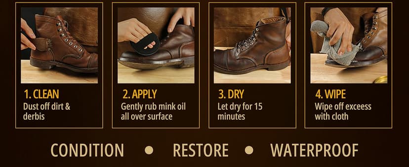 Eagle 4-in-1 Mink Oil Leather Conditioner Kit – 3.52oz Waterproof Paste with Horsehair Brush, Sponge & Microfiber Cloth – Leather Cleaner & Protector for Boots, Shoes, Jackets, Saddles & Bags