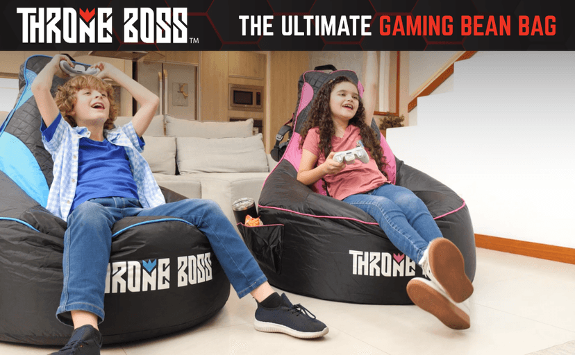 Throne Boss Gaming Bean Bag Chair Cover for Adults with High Back, Red – Large Floor Gaming Chair Cover, Easy to Clean Fabric, Large Pockets, Headphone Hanger, Requires 350 Liters Polystyrene Beans