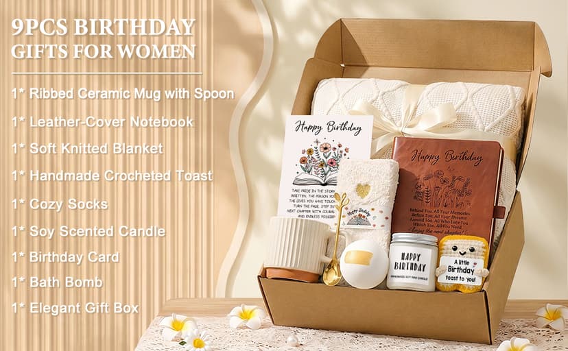 Birthday Gifts for Women Happy Birthday Gifts Ideas for Her Unique Gift Box Cute Bday Presents Basket for Woman Funny Gift Set for Mom Sister Best Friend Female Daughter Adult Girlfriend Wife Coworker B0H5X8VYB5