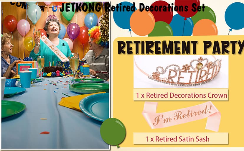 JETKONG Retirement Party Decorations Retired Tiara/Crown, Retired Sash for Women Retirement Gifts, Retirement Party Supplies, Gifts, Favors (Rose Gold) B0B2R3G8NG