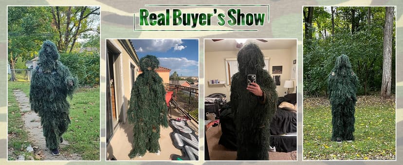 Seeutek 5 in 1 Ghillie Suit - 3D Camouflage Hunting Suits - Jacket, Pants, Hood, Carry Bag for Adults & Youth, M/L/XL/XXL