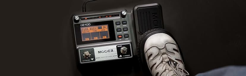 MOOER GE100 Multi-Effects Guitar Pedal with 80 Presets, 66 Effects, Loop and 40 Drum Rythm. Distortion, Expression Volume Wah Pedal, Tap Tempo, Headphone Out, LED Screen, Tuner