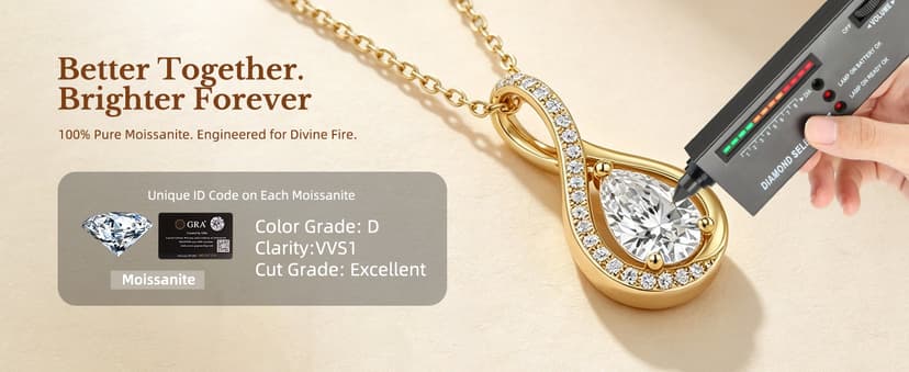 S925 Sterling Silver 18k Gold Plated Infinity Jewelry Gifts for Women Wife Her Girlfriend with Card in Light-Up Gift Box 2CT Moissanite Necklace Anniversary Birthday Gifts for Women Wife Her B0GTY9JBFT