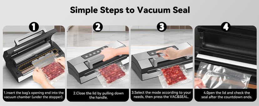 2025 Upgraded Precision Fast-Vacuum Sealer, LIWUNON Commercial Full Automatic Food Vacuum Sealer Machine, Double Heat Seal, Built-in Cutter&Bag Storage, Powerful Food Vacuum Saver, 2 Bag Rolls&hose