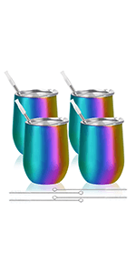 Qtencas Christmas Funny Wine Tumbler Set, 12 Oz Stainless Steel Wine Tumbler with Spoon for Women Friends Sisters Men, Gift Idea for Christmas Xmas Wedding Party, 4 Pack, Rose Gold