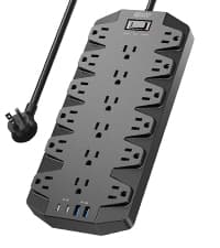 Power Strip, SUPERDANNY Surge Protector with 22 AC Outlets and 6 USB Charging Ports, 1875W/15A, 2100 Joules, 6.5Ft Flat Plug Heavy Duty Extension Cord for Home, Office, Dorm, Gaming Room, Black