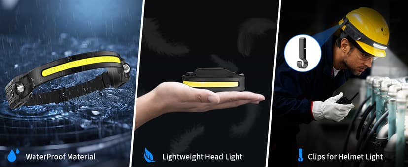 Headlamp Rechargeable 5Pack, 230° Wide Beam Head Lamp with 2 Spotlights, LED Headlamp with Motion Sensor, 5Mode Rechargeable Headlamp, Head Lights for Forehead, Headlamps for Adults Running Hard Hat