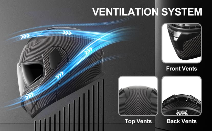 SPARK DOT Approved Modular Flip-Up Dual Visor Motorcycle Full Face Helmet for Adults Men & Women (Carbon Fiber, Large)