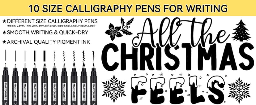 MARTCOLOR Calligraphy Pens, 10 Size Calligraphy Pens for Writing, Brush Pen Calligraphy Set for Beginners, Calligraphy Brush Pens, Hand Lettering Pen for Art Drawing, Sketching, Scrapbooking