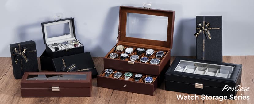 ProCase ProCase Watch Box Organizer, 12 Slot Watch Display Case With Glass Lid, Watch Storage Holder Mens Watch Case, Anniversary Birthday Valentine Gifts for Men Women -12 Slot, Brown