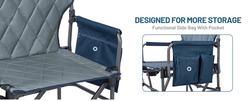 TIMBER RIDGE Aluminum Camping Directors Chair with Side Table Pocket, Portable Folding Chair, Heavy Duty Lawn Chair for Fishing Trip Picnic Concert Outdoor 400lbs, Navy