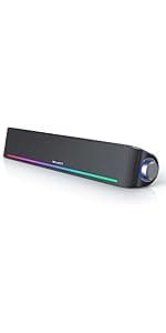 Nylavee Computer Speakers, Hi-Fi Stereo Computer Sound Bar with Bluetooth & 3.5mm Aux, USB/USB-C Powered for Desktop PC, Laptop & Monitor, Built-in Mic and Headphone Jack