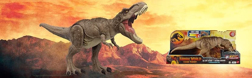 Mattel Jurassic World T. rex Dinosaur Toy with Sound & Movement, All-Out Attack Tyrannosaurus Rex Action Figure with Rampage Attack, Plus Digital Play